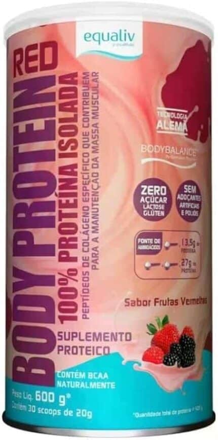 EQUALIV - Body Protein Red em Pó - Rico em Colágeno e Aminoácidos Essenciais para Desenvolvimento e Recuperação Muscular - Sem Glúten, Sem Lactose, Zero Açúcar - Frutas Vermelhas, Lata (600g)