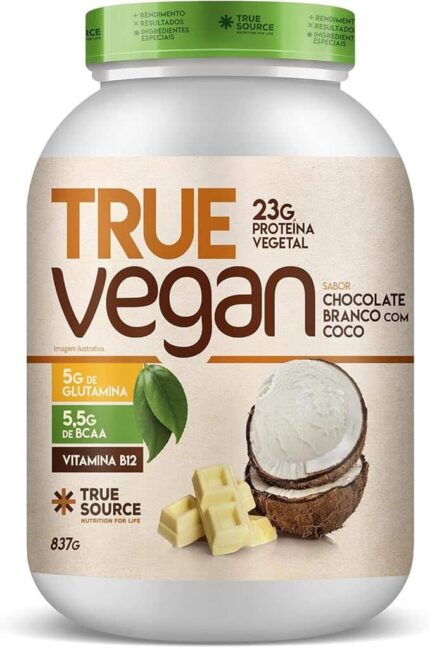True Source True Vegan Proteína Vegetal - 837G Chocolate Branco Com Coco